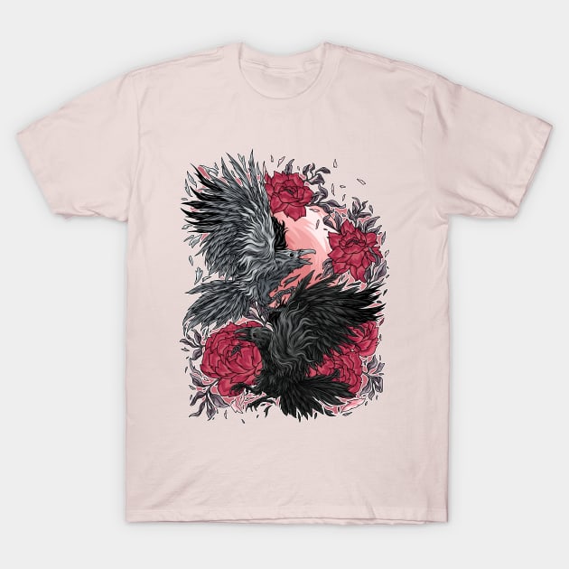 Raven Yin Yang T-Shirt by Thomas R Clark